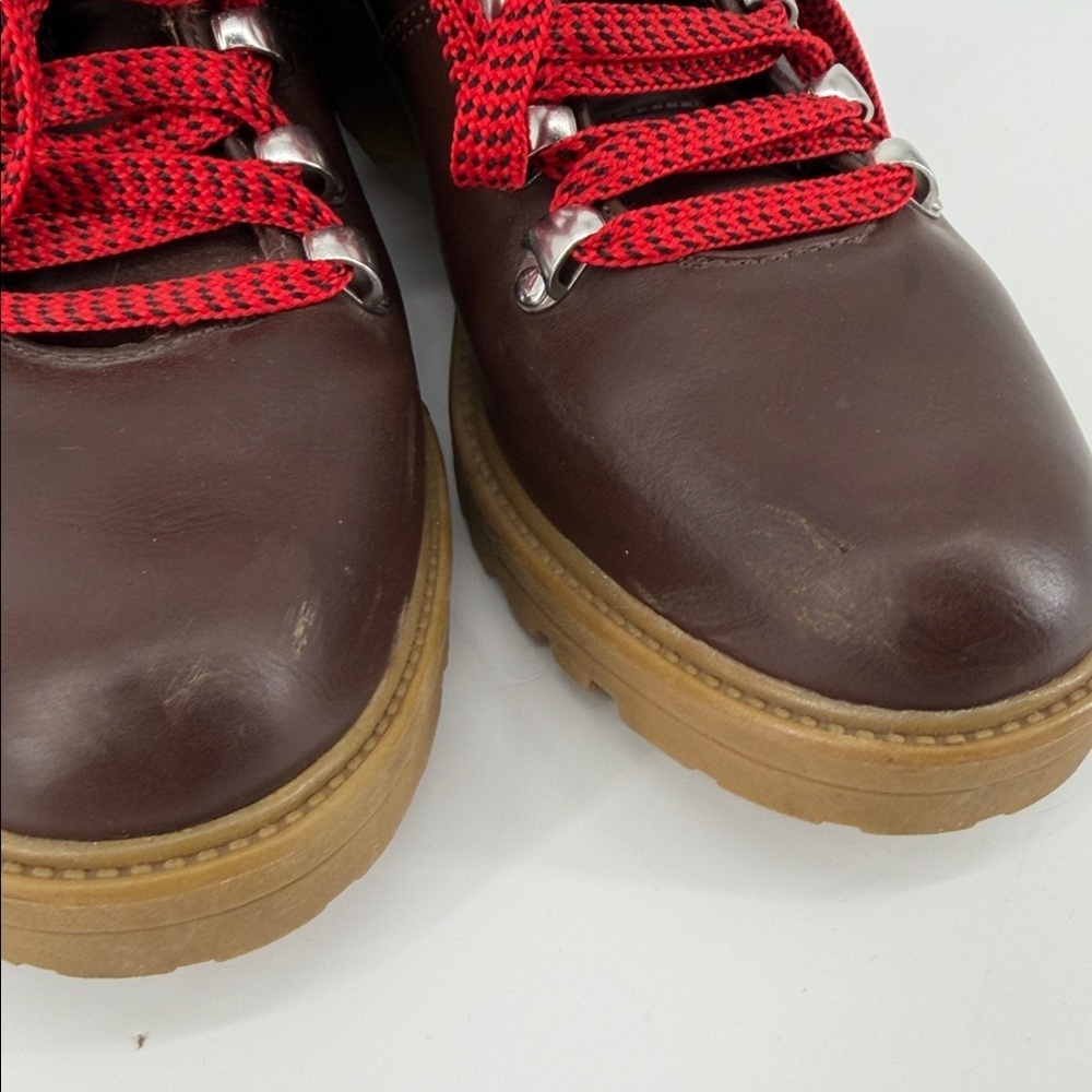 Universal Thread Brown Faux Leather Hiking Boots Red Laces Lug Sole Women's 8.5 - Picture 10 of 11